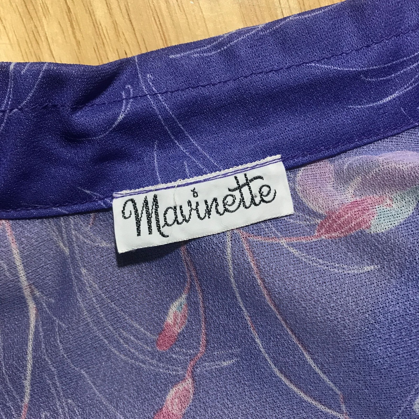 Vintage Mavinette Dress Women’s Small/Medium Purple Pink Blue Floral Pattern 3/4