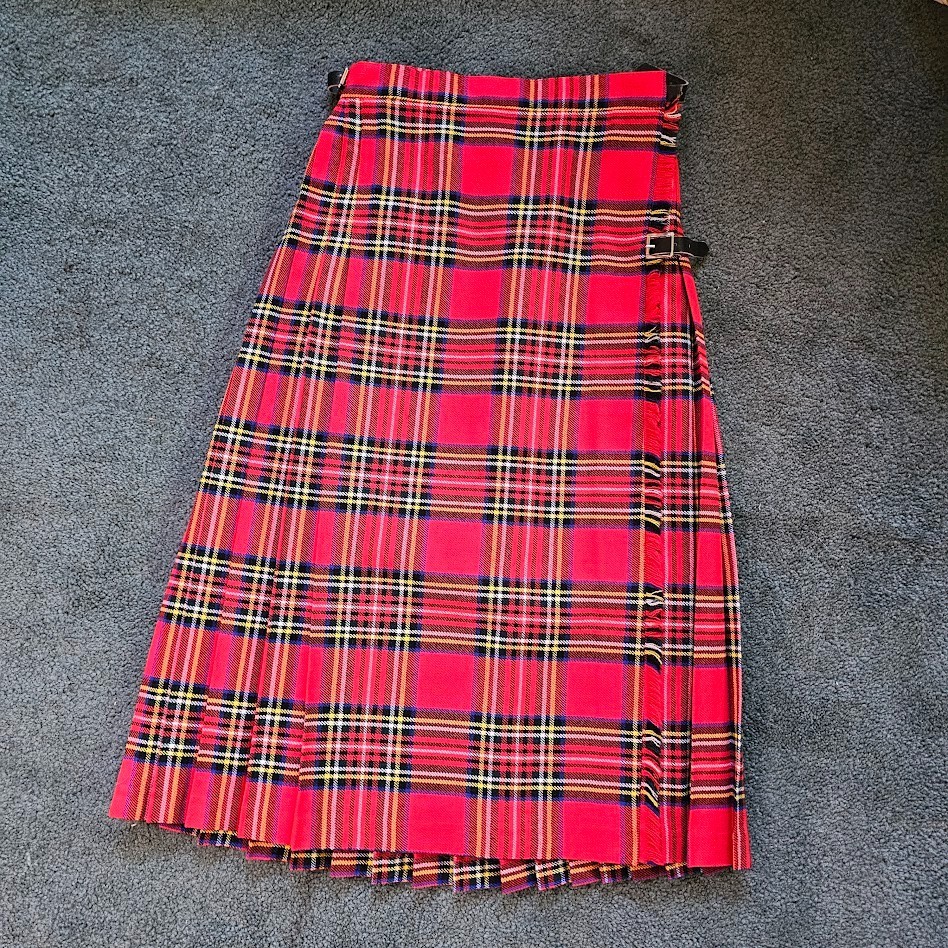 Vtg 80s British Punk Tartan Plaid Accordion Pleated Wool Buckle Wrap Skirt XS/S
