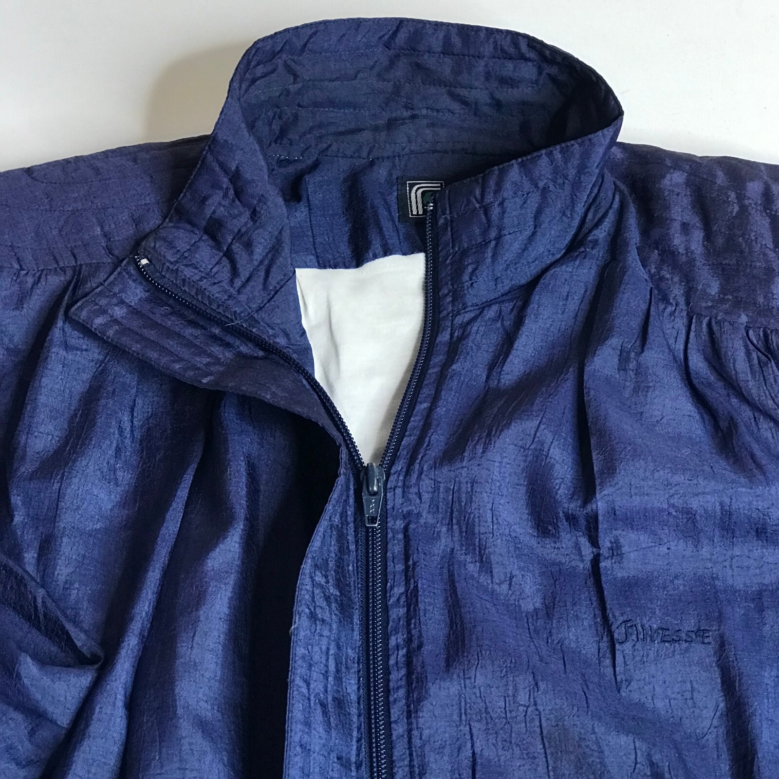 Finesse Sportswear Blue Vintage Zip Up Taffeta Jacket Size Large