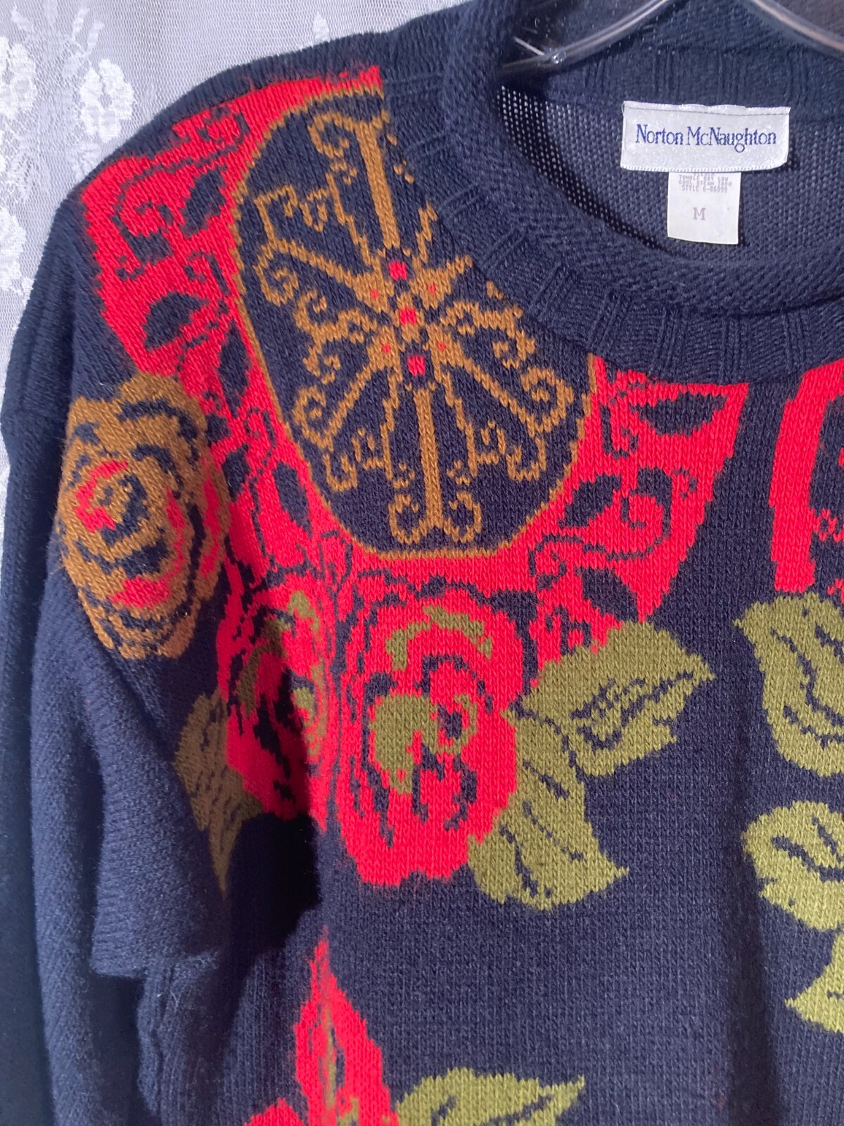 Vintage 80s Floral Sweater Size Large 1980s Retro Whimsigoth Goth Garden Boho