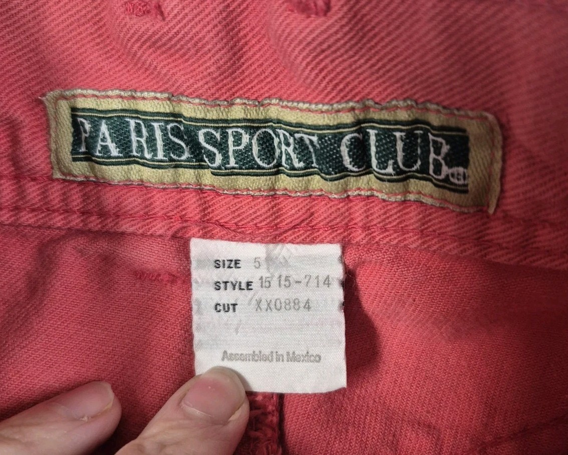 Vtg Paris Sport Club Pink Denim Womens High Waist Shorts Size 5 Button Fly Off