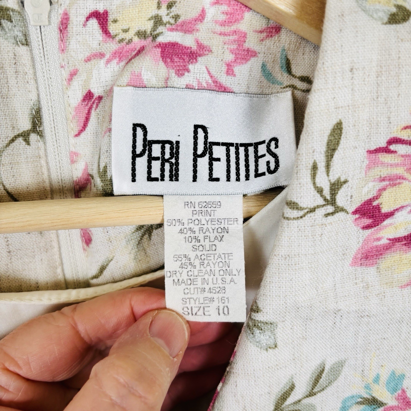 Vintage Peri Petites Dress Womens 10P Flax Blend Pink Floral Cottage Midi Dress