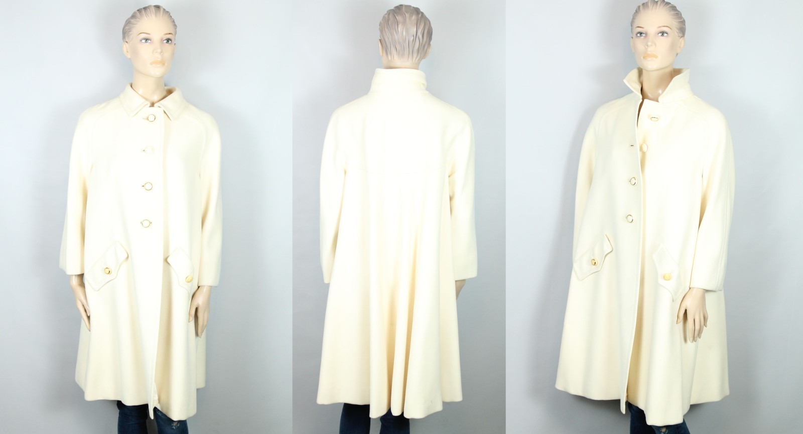 Vtg 60s SEYMOUR FOX USA Ivory Wool Retro Stroller Peacoat Coat S/M