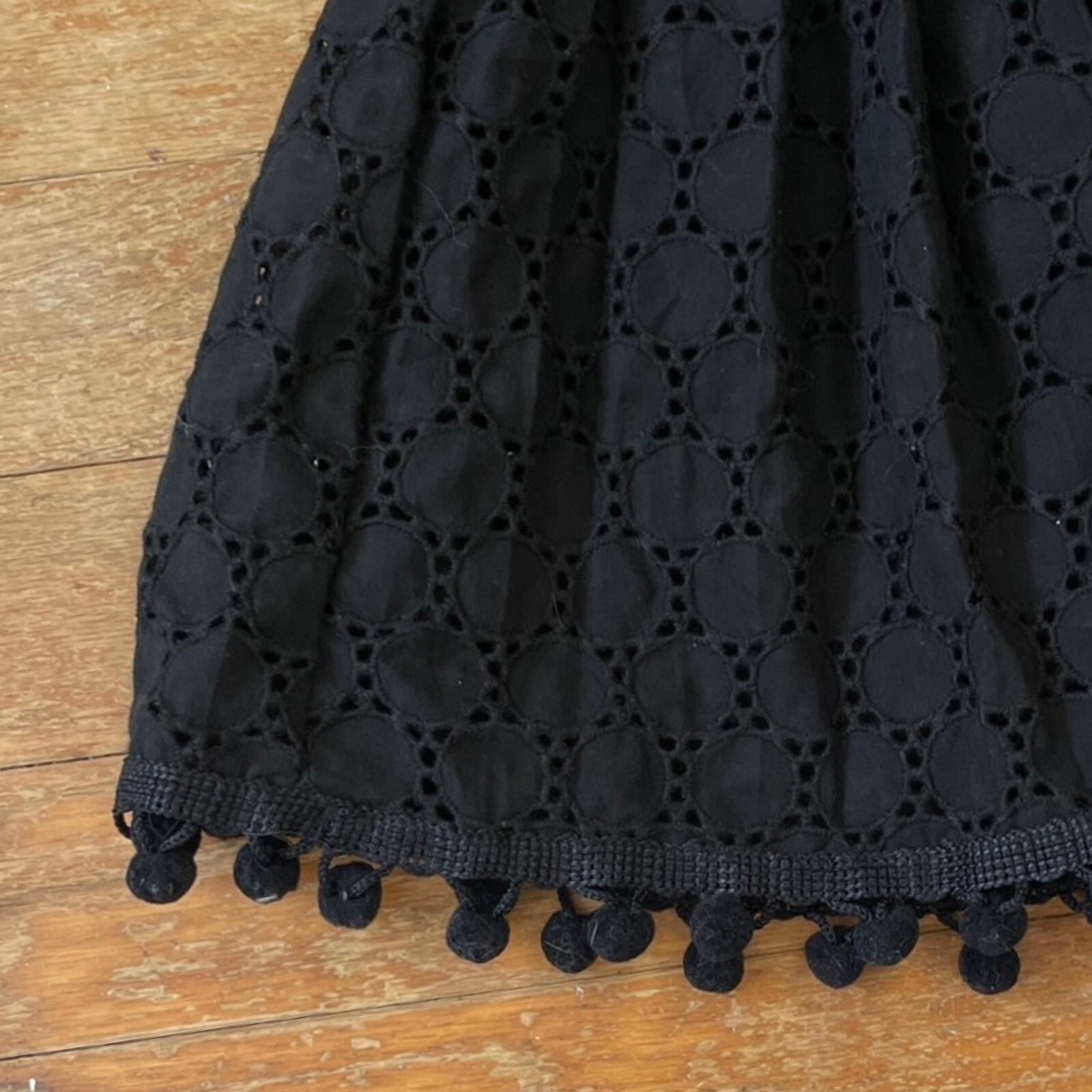 Vintage Eyelet Lace Cotton Dress Size Small 90s Maggy London Pom Pom Trim Halter