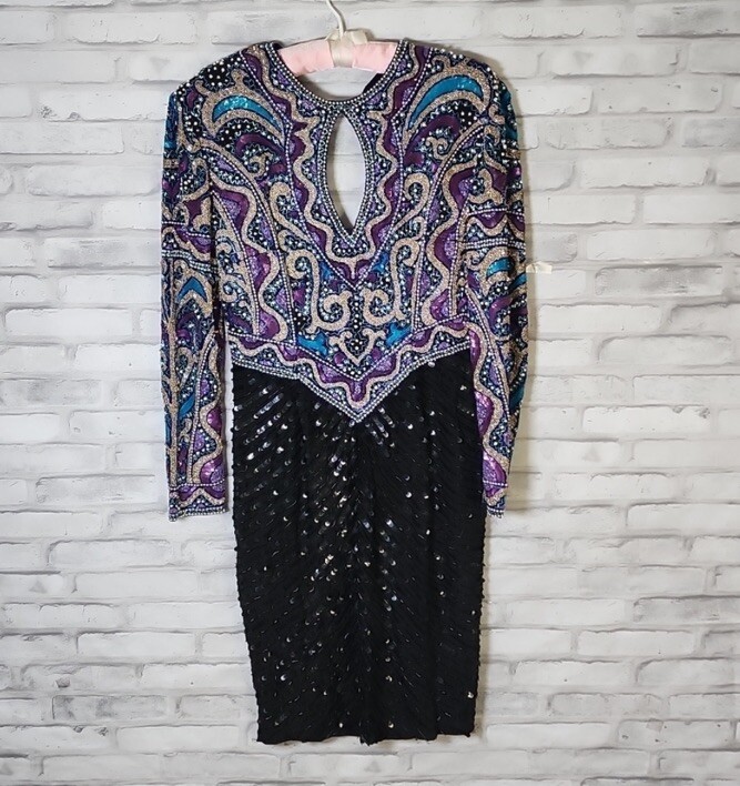 Vintage Naeem Khan Riazee Nights Beaded Sequin Silk Dress