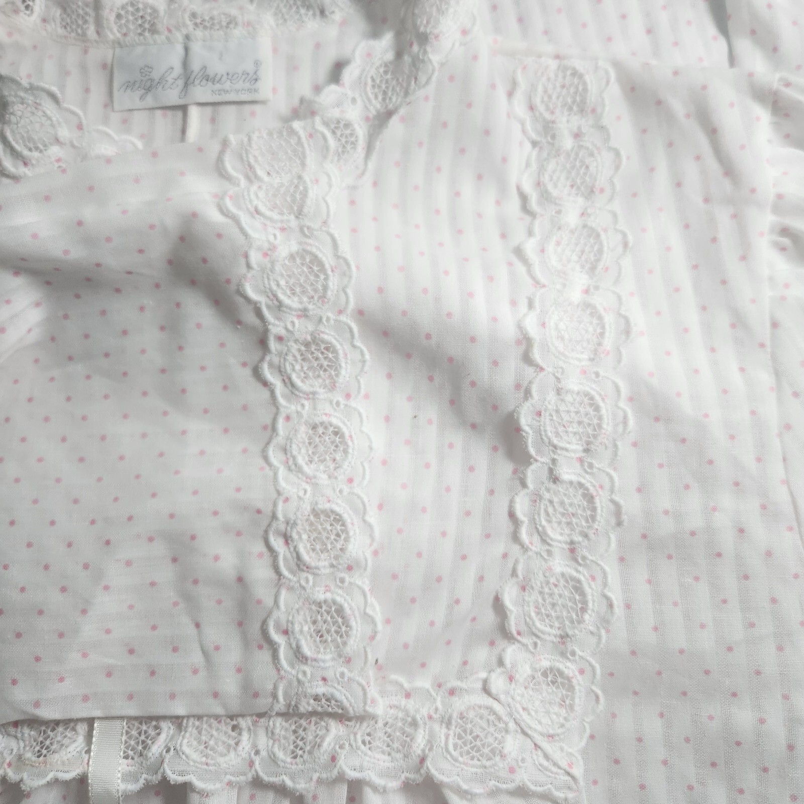 Vintage Night Flowers NY Womens Floral Print Lace Trim Sleep Dress Pink Polkadot