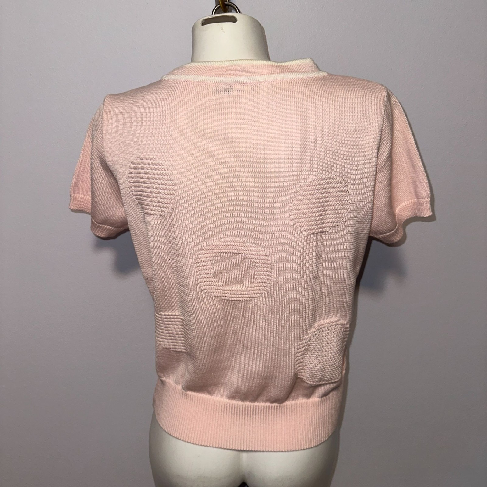 Vintage 80s Courreges Paris Soft Pastel Pink Preppy Retro Designer Sweater Sz M