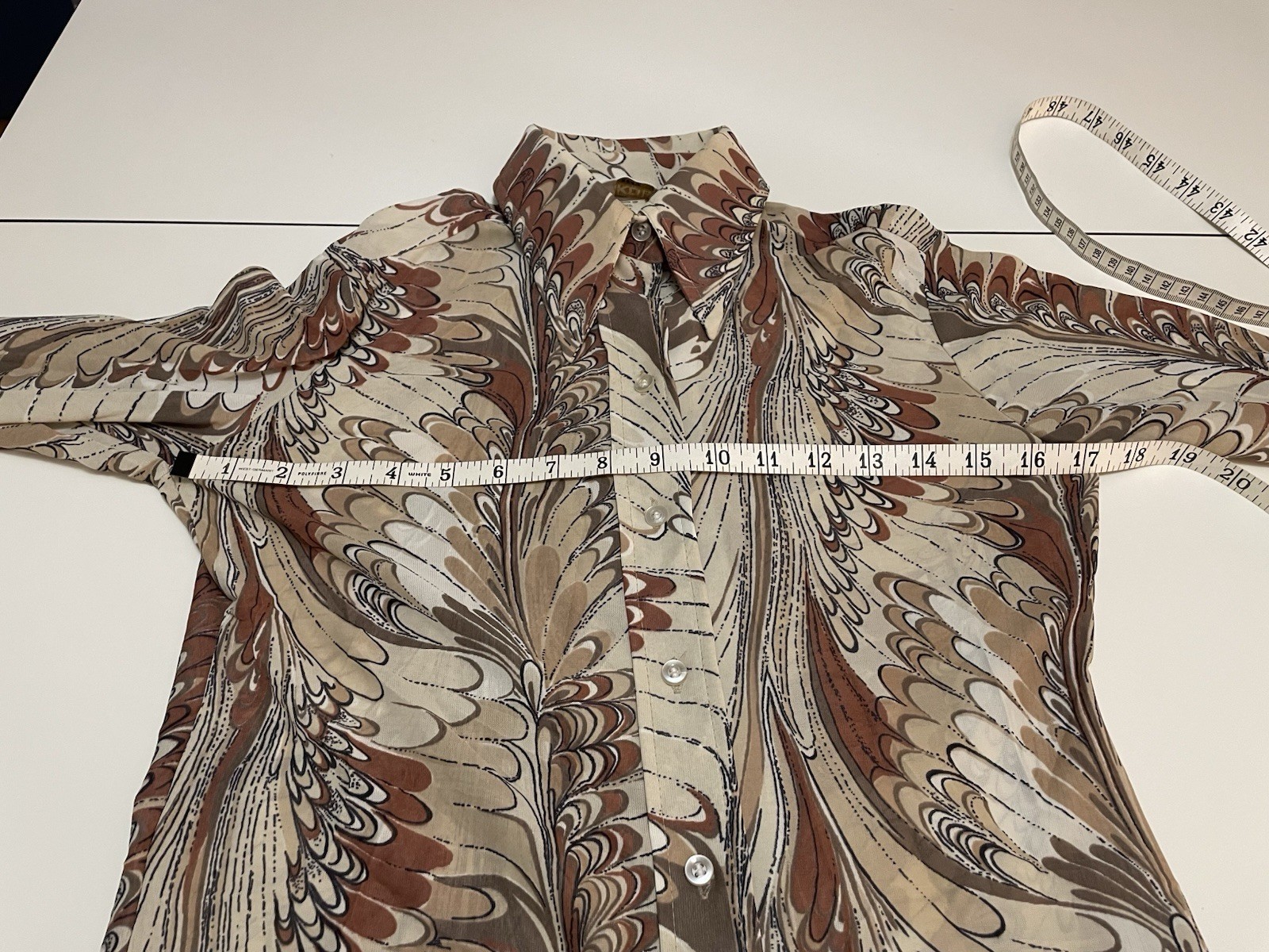 Vintage 1970s Disco Psychedelic Feather Swirls Hippie Retro Shirt Top small