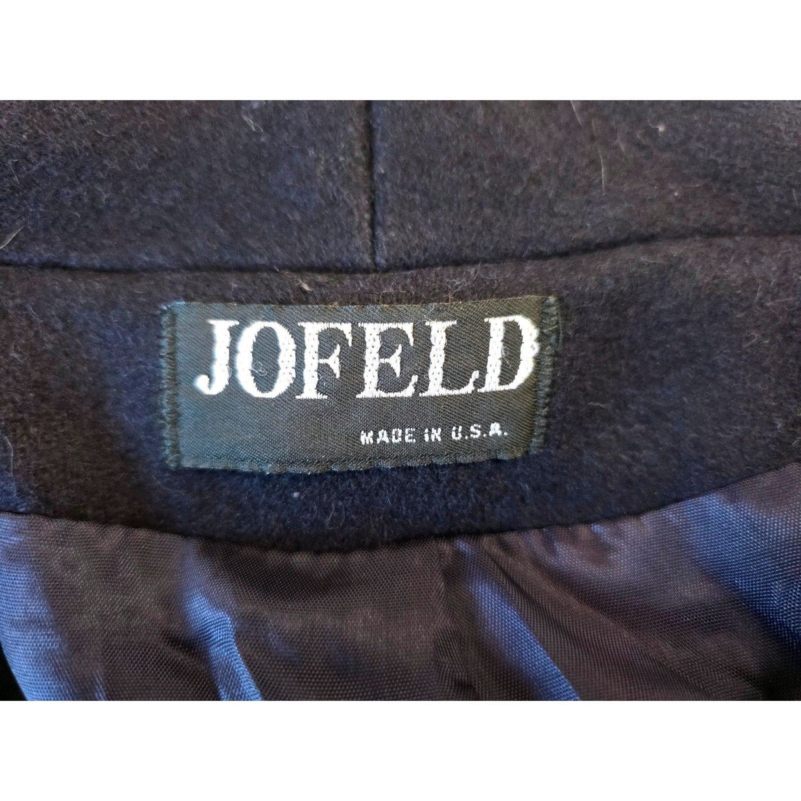 VTG JoFeld Andover Navy Wool Double Breasted Pea Coat Gold Crest Button L/XL?