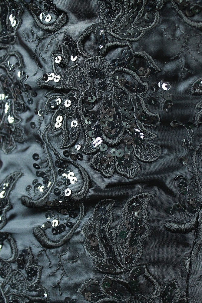 80s Prom Gown Jrs XS Vintage Strapless Black Satin Sequin Gunne Sax Mini Dress