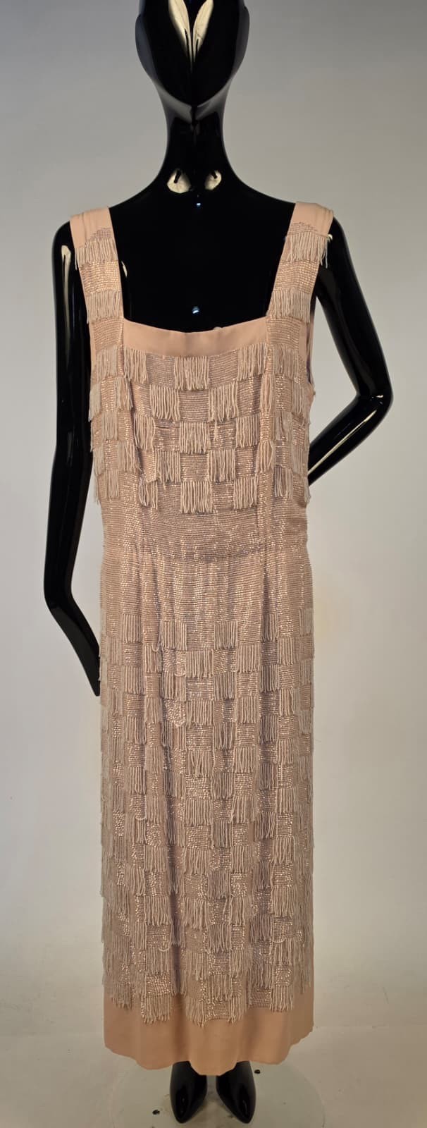 VINTAGE COUTURE UNLABELED JEAN DESSES 1956 CHECK PATTERN BEADED SILK DRESS