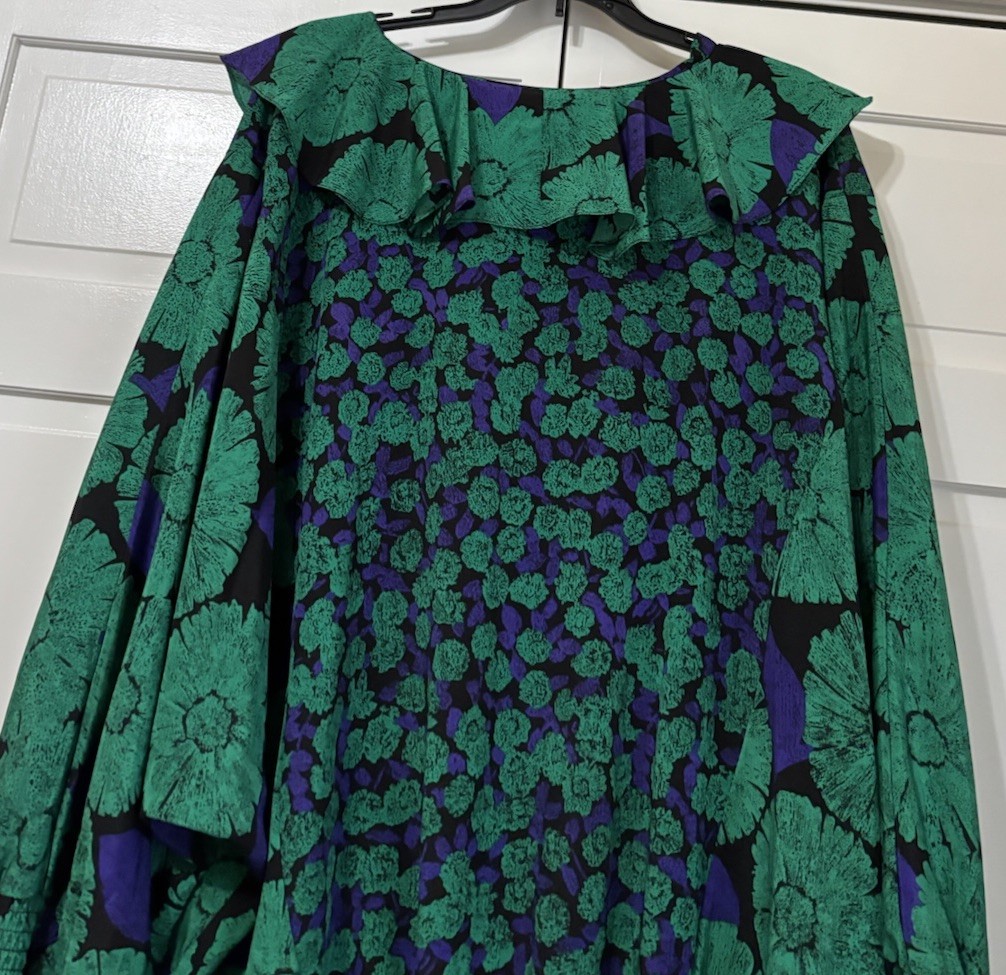 Vintage PREMIER ROW by MARILYN THELEN Purple & Green Ruffle blouse/top, Size 4X