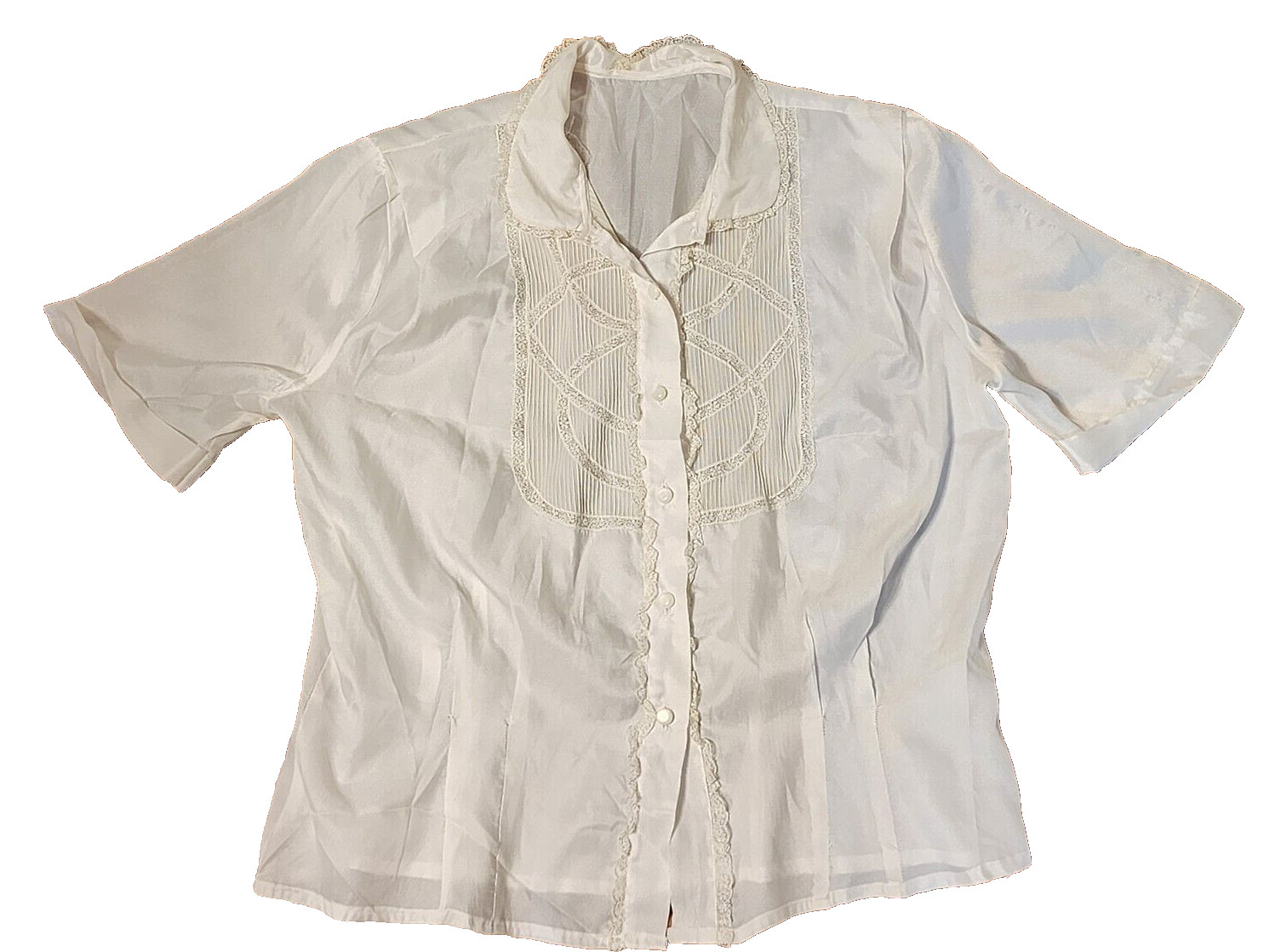 vtg cottage core fairy delicate blouse lace tuck synthetic button front handmade
