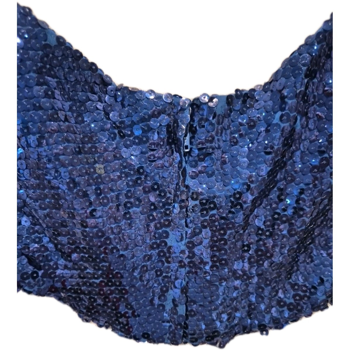 Vintage Jill Richards Royal Blue Sequin Evening Gown White w Blue Sequins Size 8