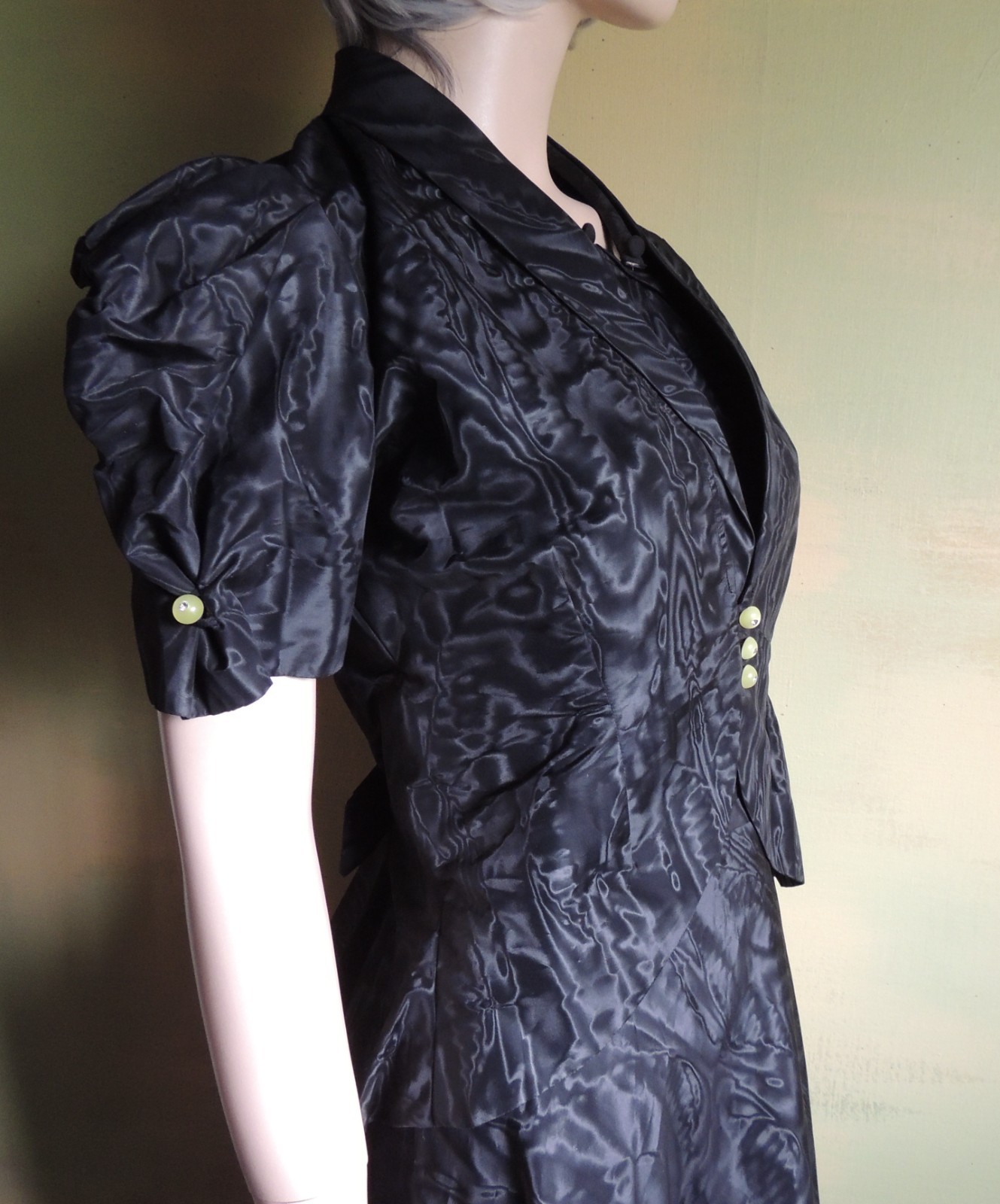 Marontate 40s Dress Black Moire Taffeta Halter with Peplum Jacket