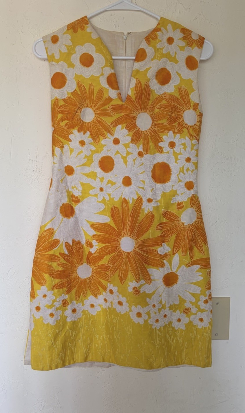 1960s Flower Floral Homemade Dress Flower Power Yellow Please See Measurements