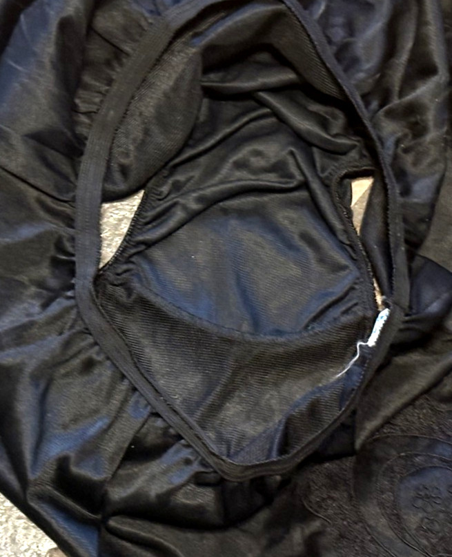 CAROL ANNE Medium Black SATIN Embossed Flower Sheer Panties No Gusset VINTAGE