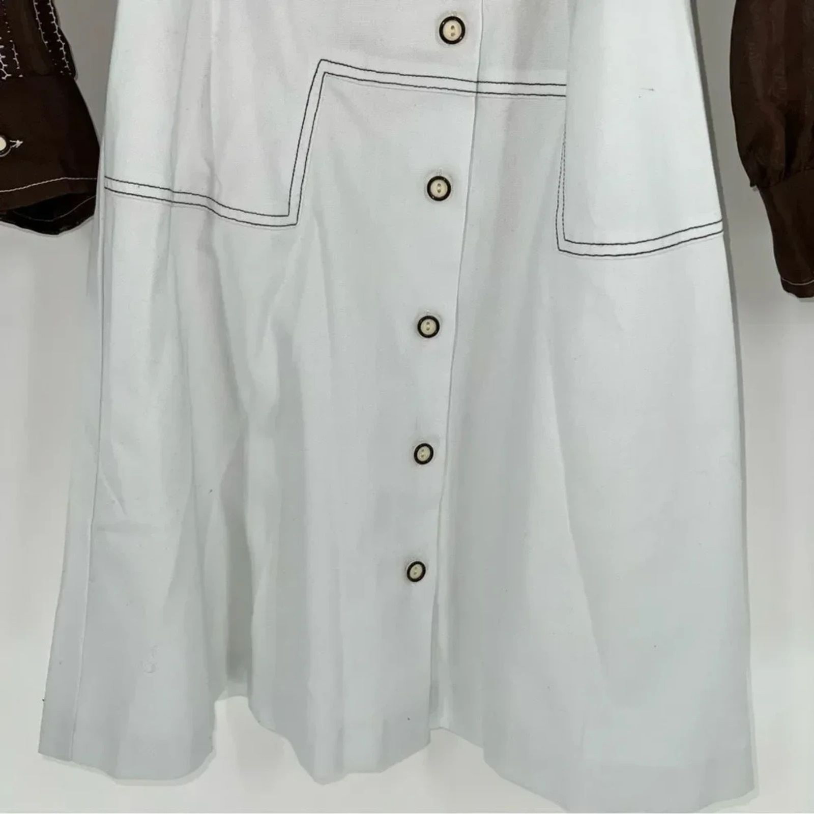 Kenny Classics 60s Sheer Brown Blouse w/Solid White Skirt Accent Stitching-Sz 8