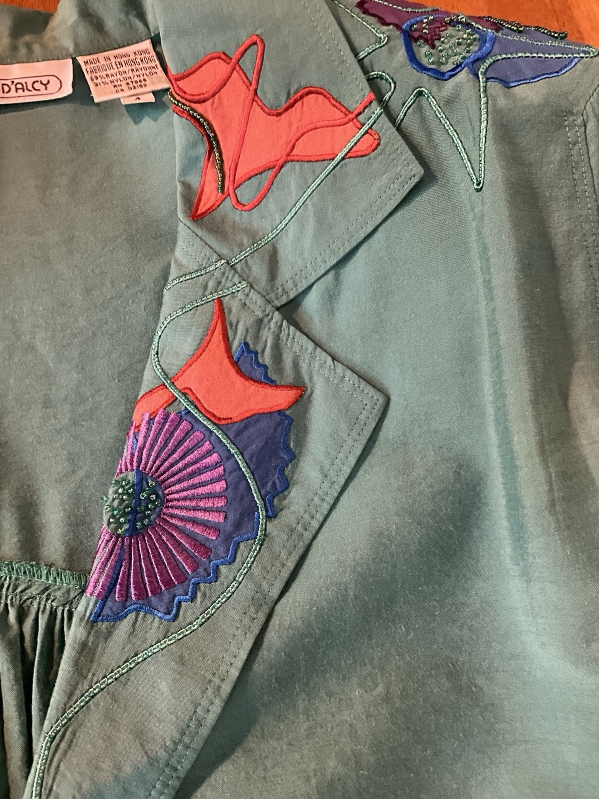 Vtg 80s Marc D’arcy Jacket Embroidered Beaded Applique Shoulder Pads Sz 4 Button