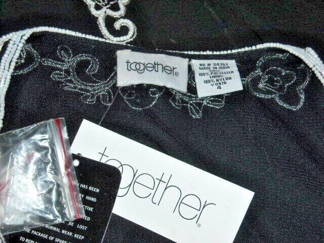 Vintage NWT Sheer Black White Beaded Long Open Top Size 4 Together (Spiegel)
