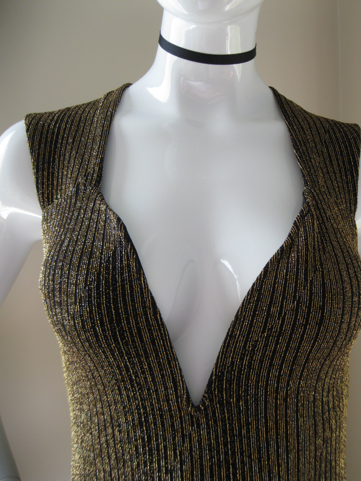 *RARE* Vintage 90’s MONACO Gold Metallic/Black Bodycon Dress SUPER SEXY! WOW! M