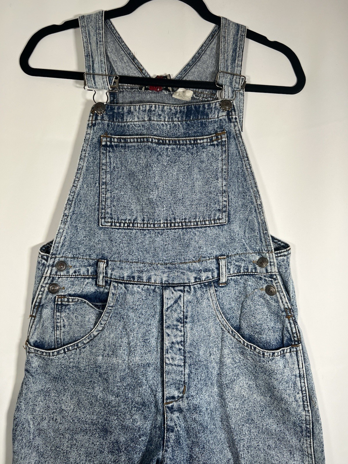 Vintage Blue Acid Washed Denim Jort Shortalls Size M 10 Inseam 90s Grunge Skater