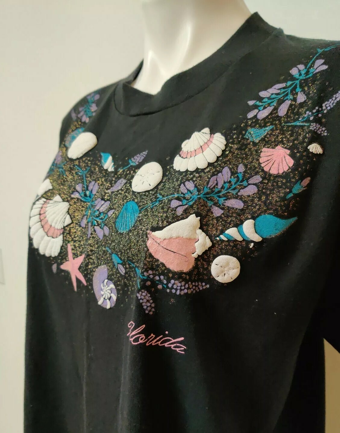 Vintage Women’s Puffy Screen Stars Best XL Black Single Stitch Glitter Florida