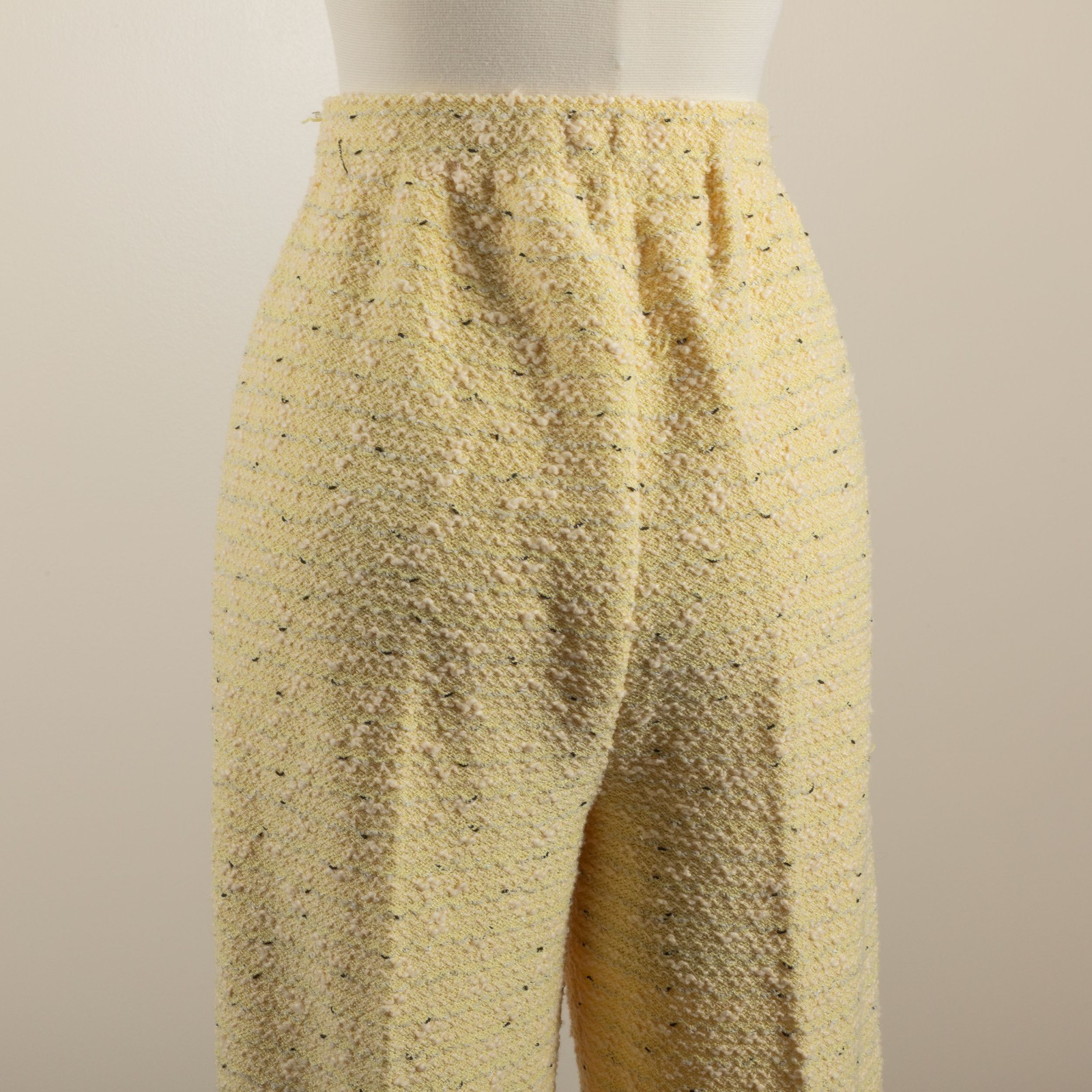 VTG 60s 70s Van Lear Haute Couture Yellow Boucle Knit High Waist Pants S / M