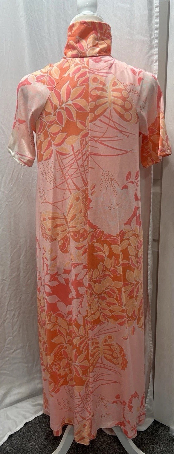 Vintage 70s Miss Elaine Mori Butterfly Floral Peignoir Set Nightgown Robe SZ SM