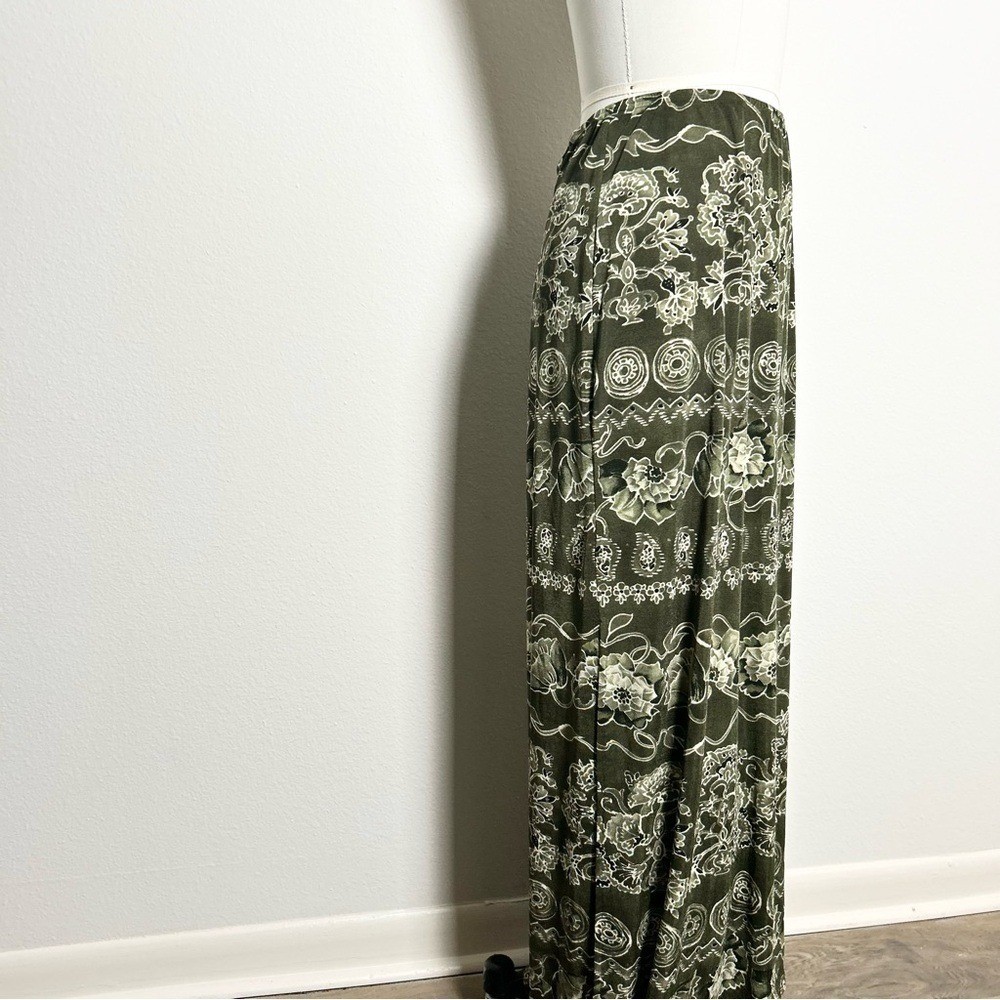 Vintage Green Boho Festival Witchy Floral Woodland Maxi Skirt Size Small
