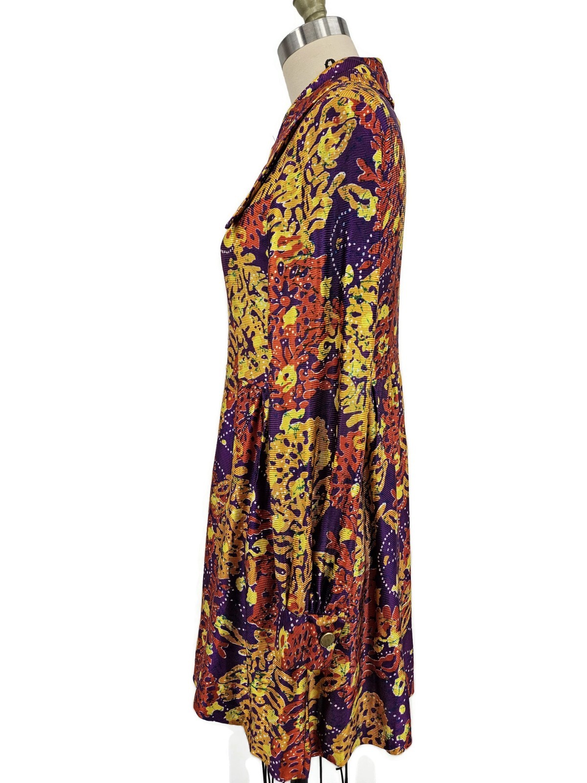VTG Joseph Magnin Mod Mini Dress Womens 11 Long Sleeve Floral Large Collar