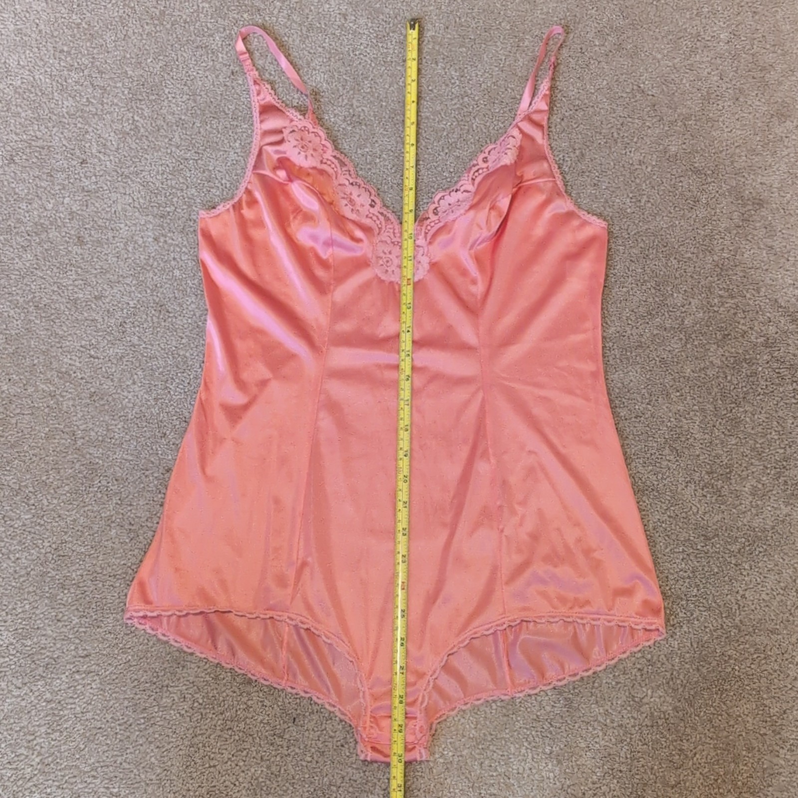 Vintage Vassarette Pink Nylon Lace Trim Teddy Romper Bodysuit Size 36