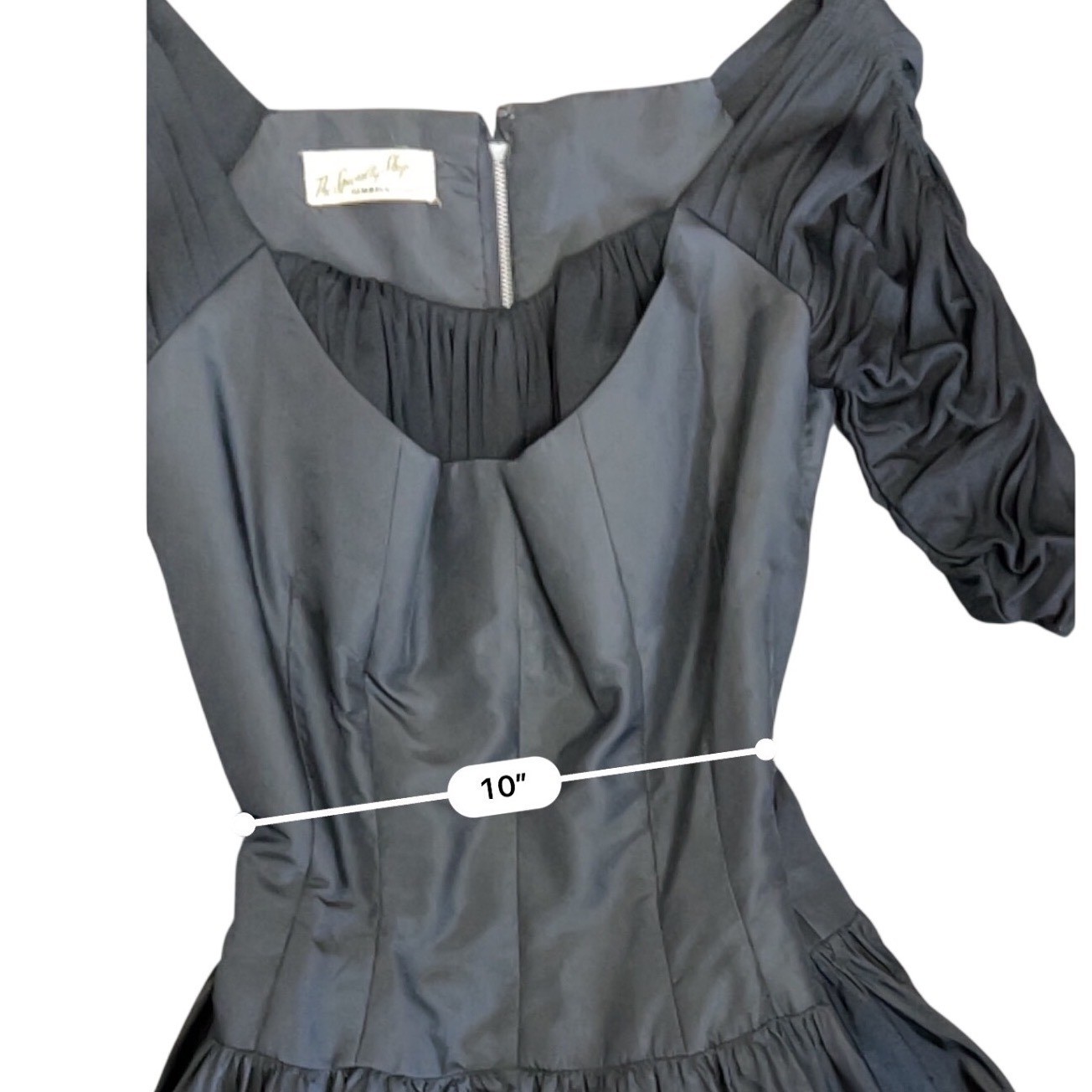 Vintage 1950s Black Taffeta Petticoat Cocktail Dress Small Dark Academia Pinup