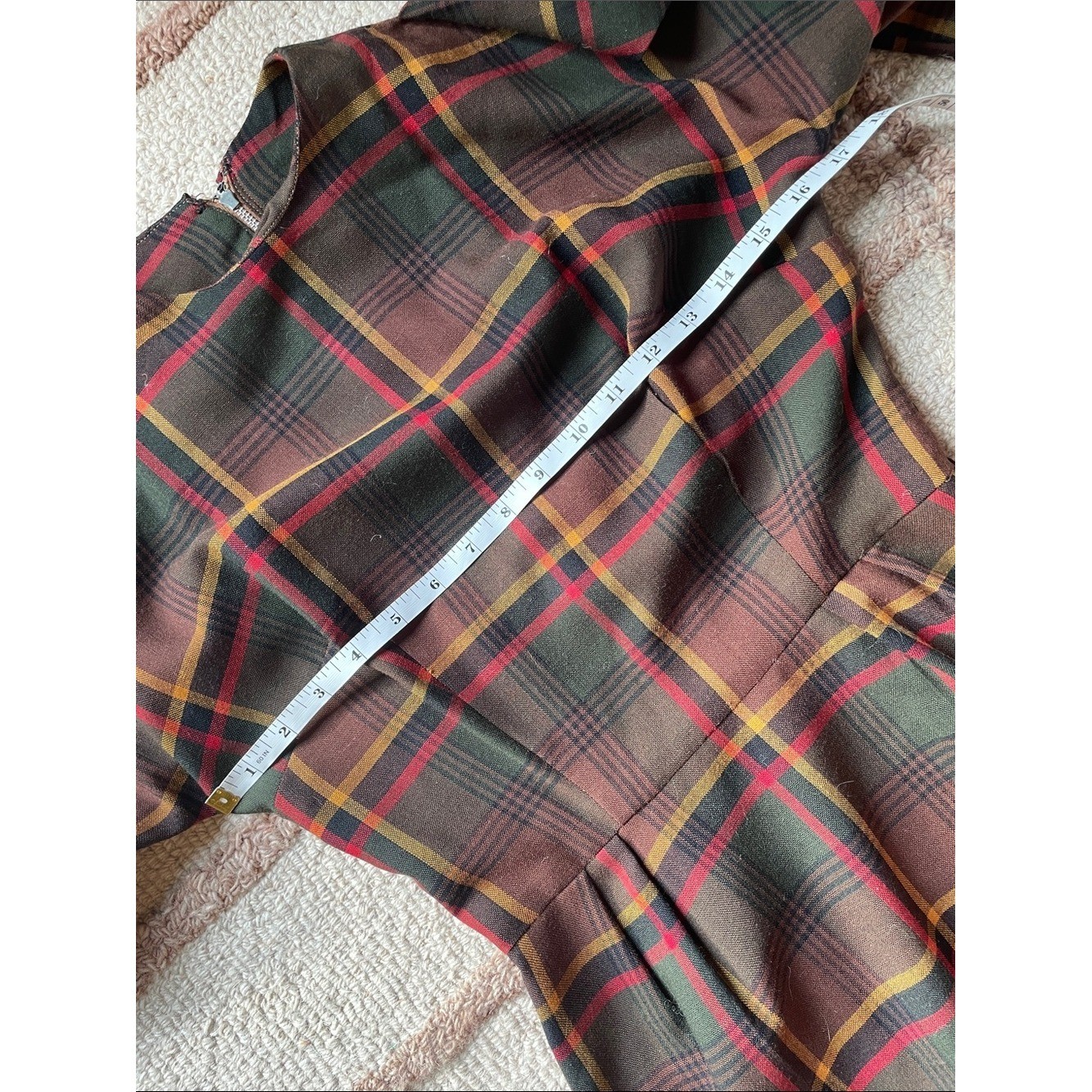 VTG 1950s Jerell Jr NY Brown Plaid Pencil Dress Neck Tie Size XS
