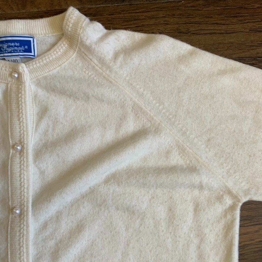 VTG Cardigan Womens Designers Originals XL Long Sleeve White Sweater Made In USA