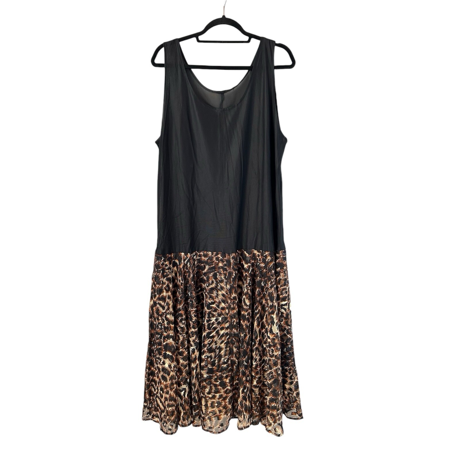 VTG Slip Dress Womens 3X Black Sheer Top Tiered Animal Print Y2K Made in the USA