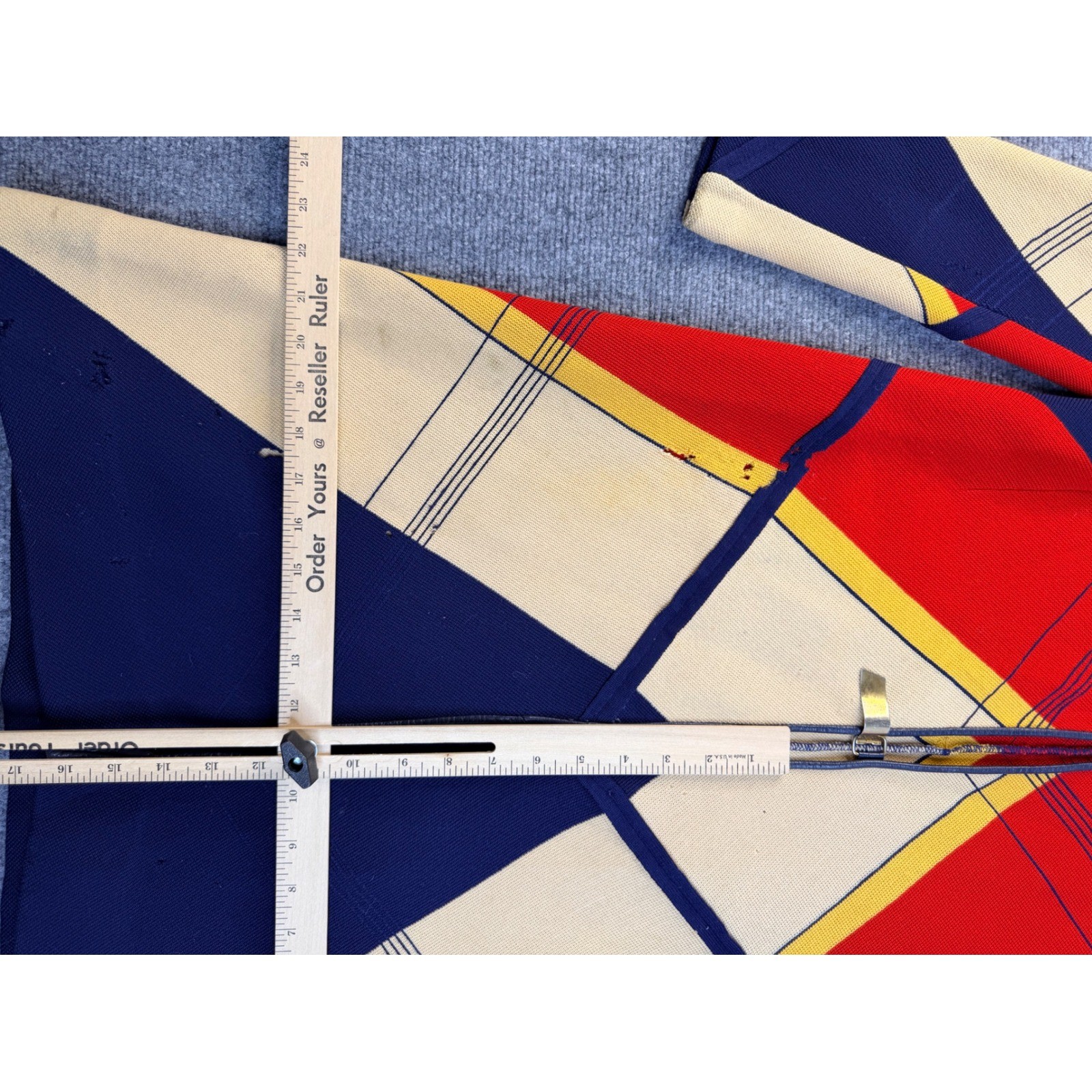 Vintage Geometric Colorblock Knit Cardigan Sweater Jacket Red Blue Yellow Small