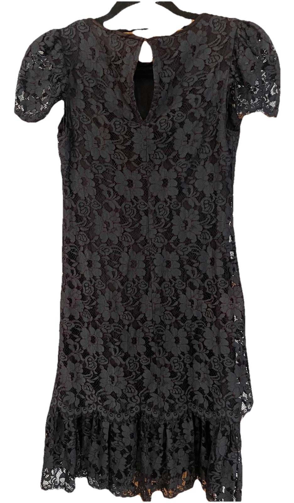 Vtg 70s Layered Floral Lace Dress Sz 4 Gray-Black Balloon Sleeve Ruffles Classic