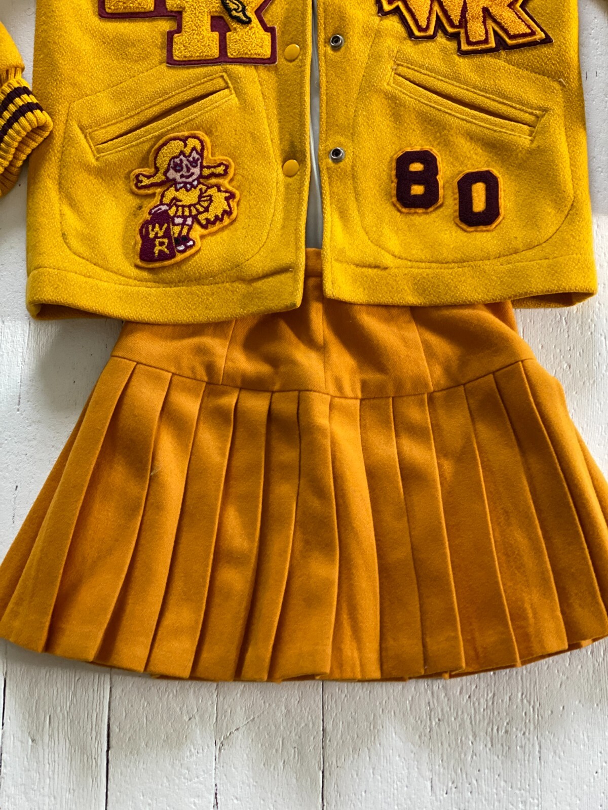 Vintage 1980 White River High School Pep Club Cheerleader Letterman Jacket/Skirt