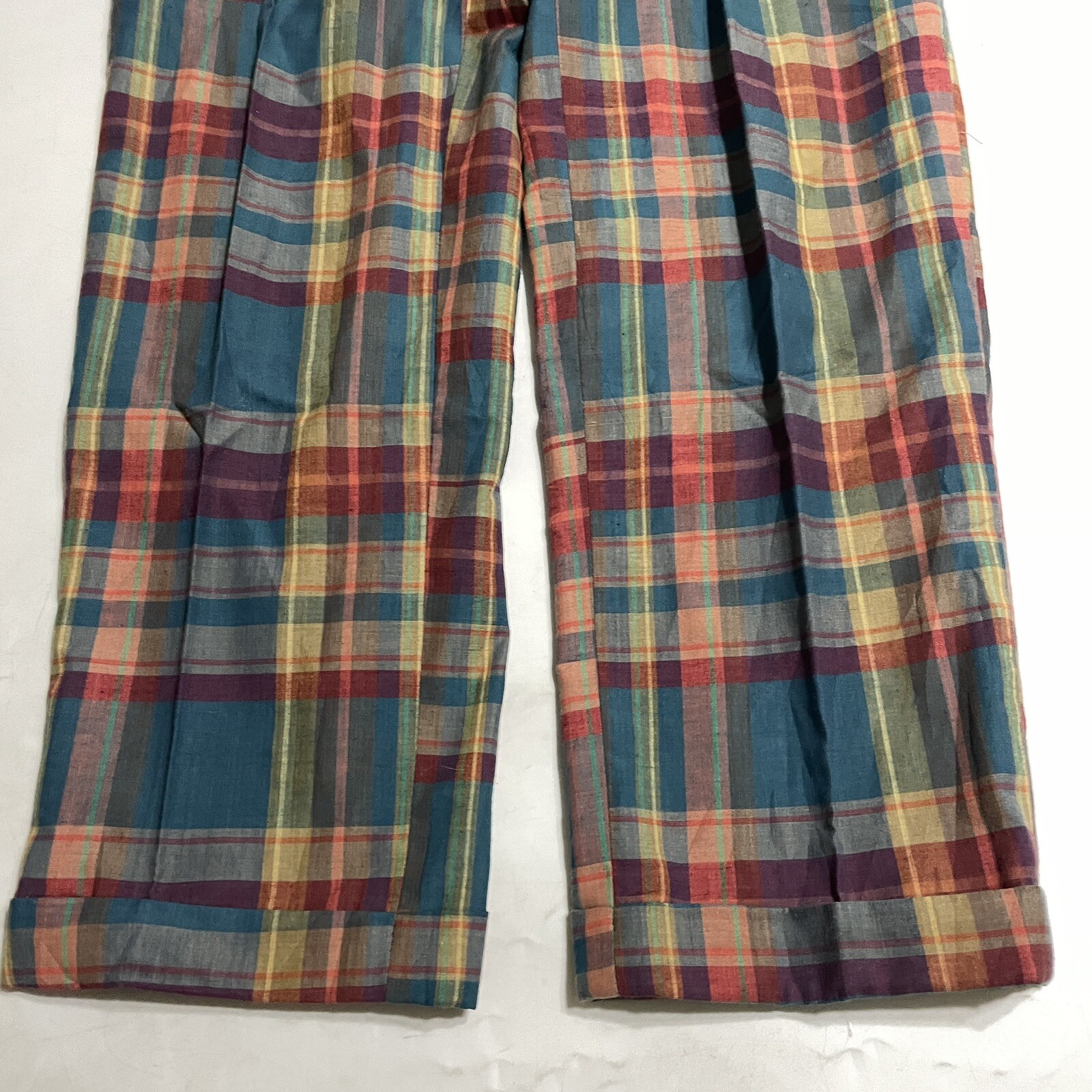 Vtg Plaid Breeches Brand Pants Pleated Cuffs Size 28 x 26