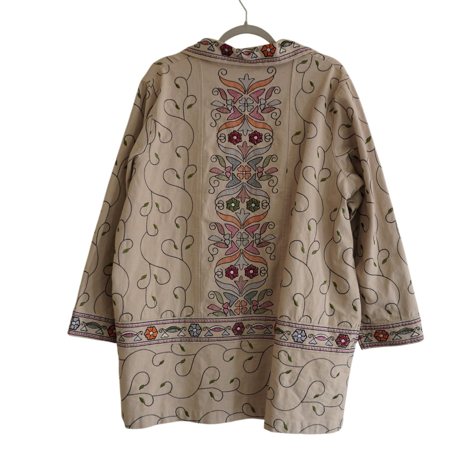 Denim & Co Tan Embroidered Floral Cotton Jacket Plus Size 1X Cottagecore Boho