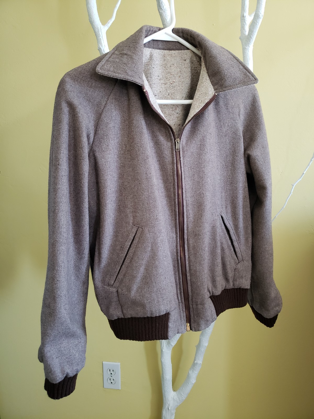 Vintage Tweed Wool Bomber Jacket Happy Legs Cropped Medium Reversable Union Made