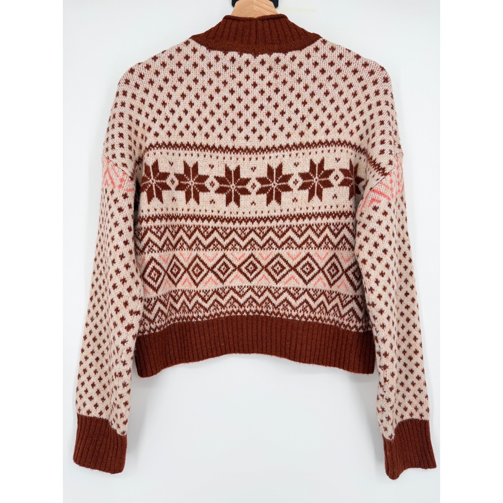 New American Eagle Crop Retro Fair Isle Sweater Size S