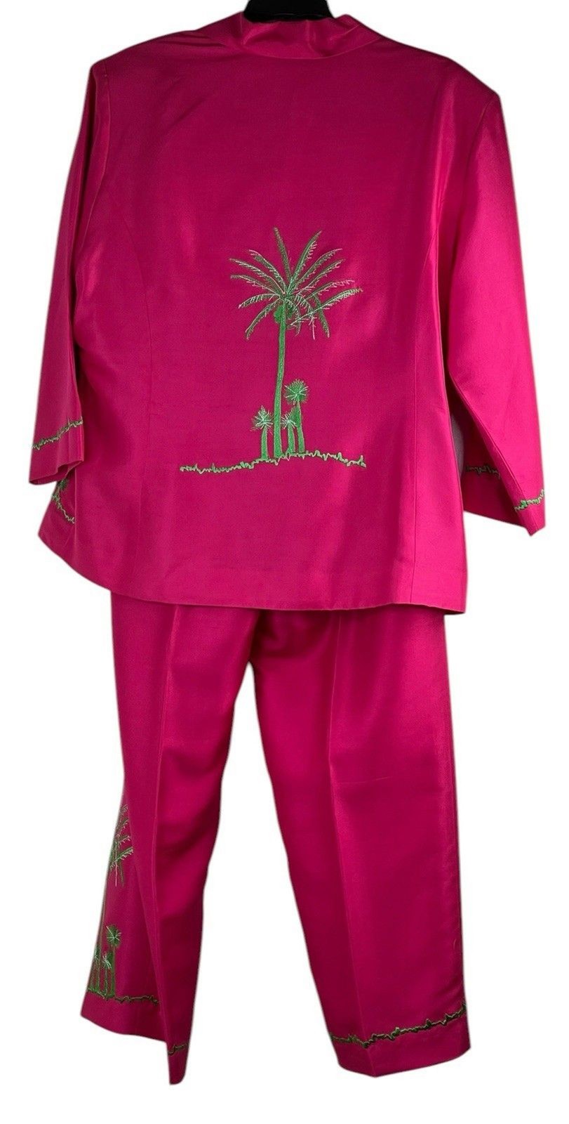 Russell Kemp Vintage Hot Pink Silk Embroidered Tropical Pantsuit Size 12
