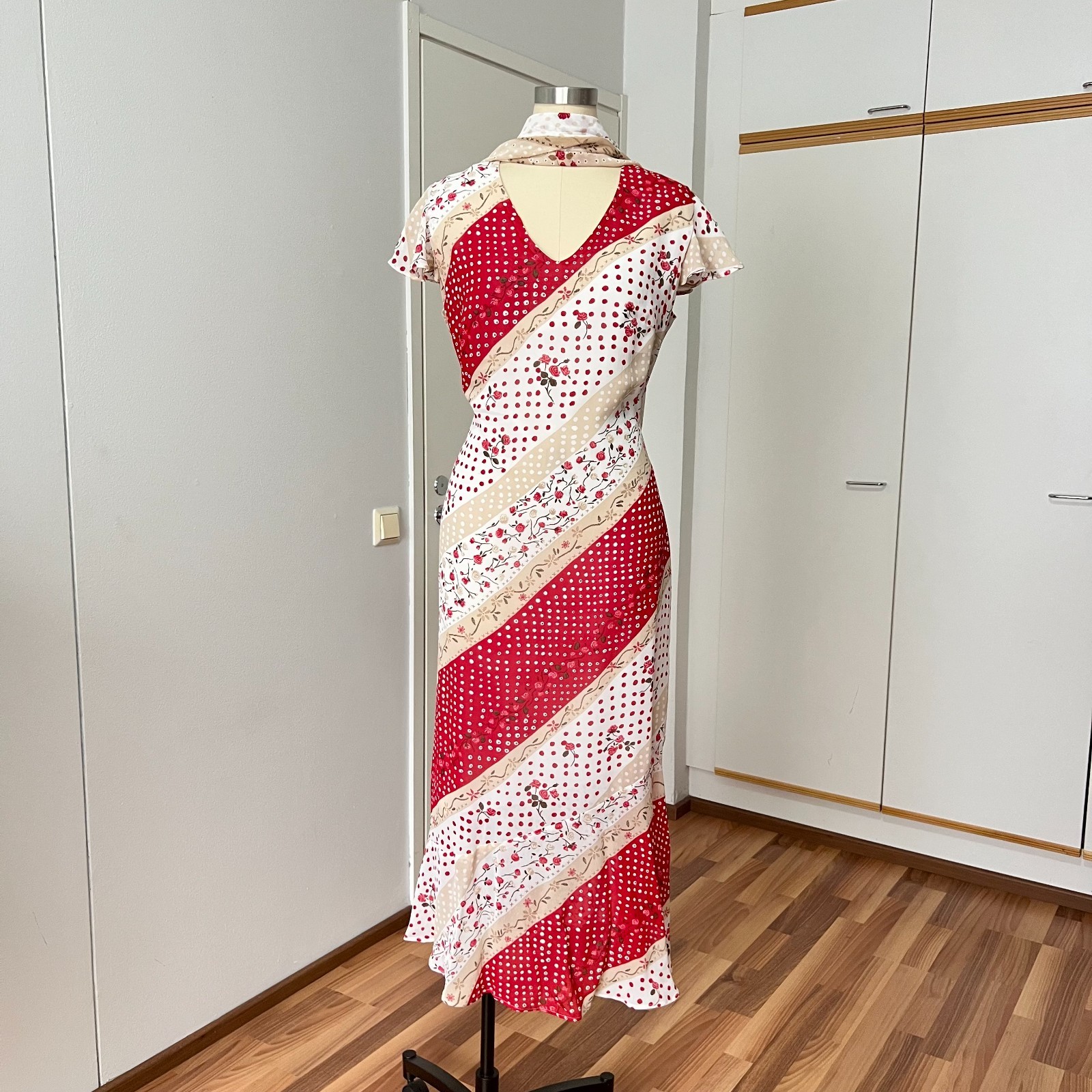 90s Bias Cut Maxi Dress w/Scarf French Vintage Floral Cottagecore Romantic Boho