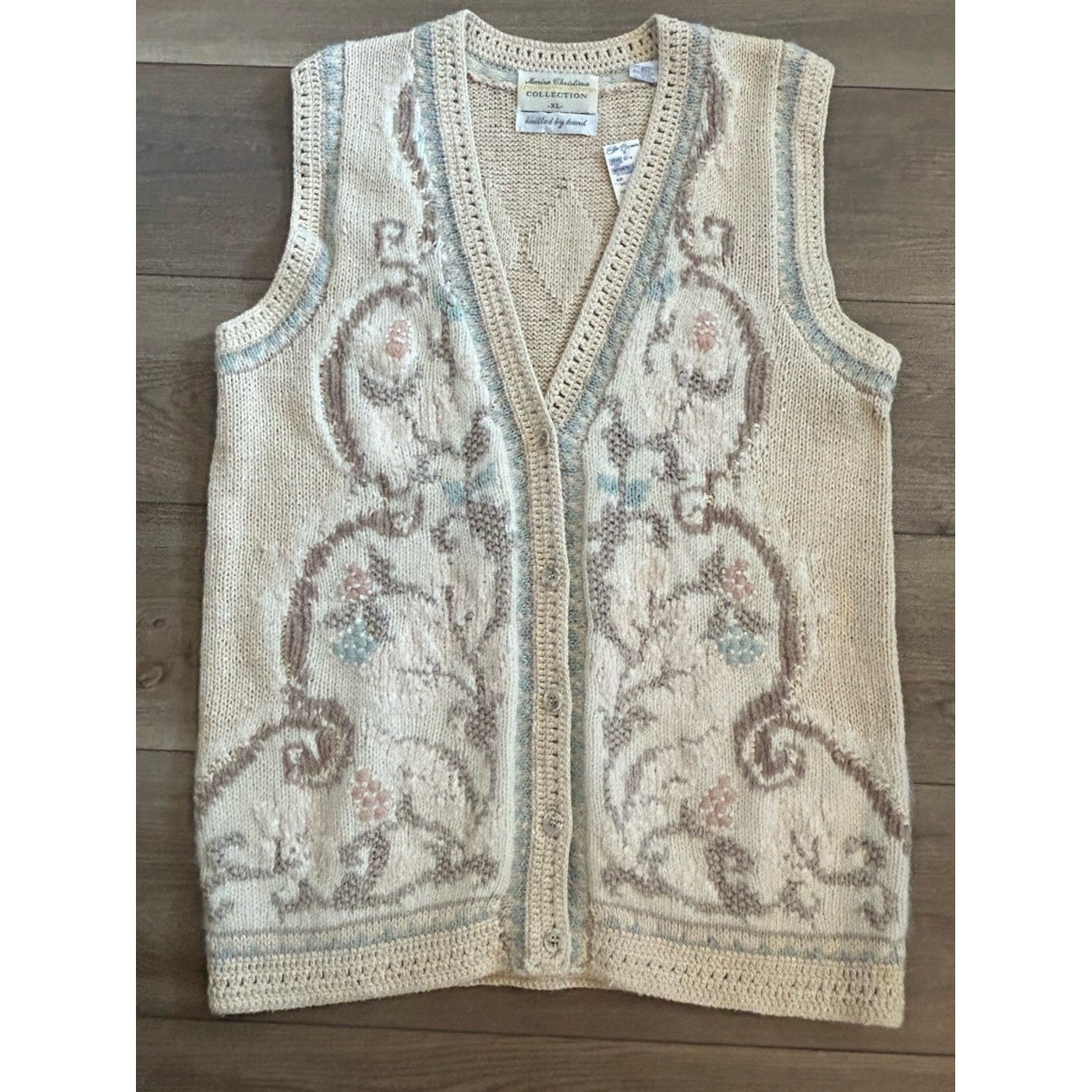 NWT Marissa Christina Hand Knit Sweater Vest Ramie Cotton Boho Cottage XL