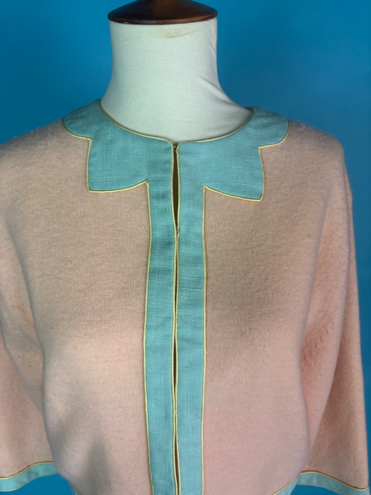 Vintage 1960s Royal Lynne Cardigan Sweater Pink and Green Size M