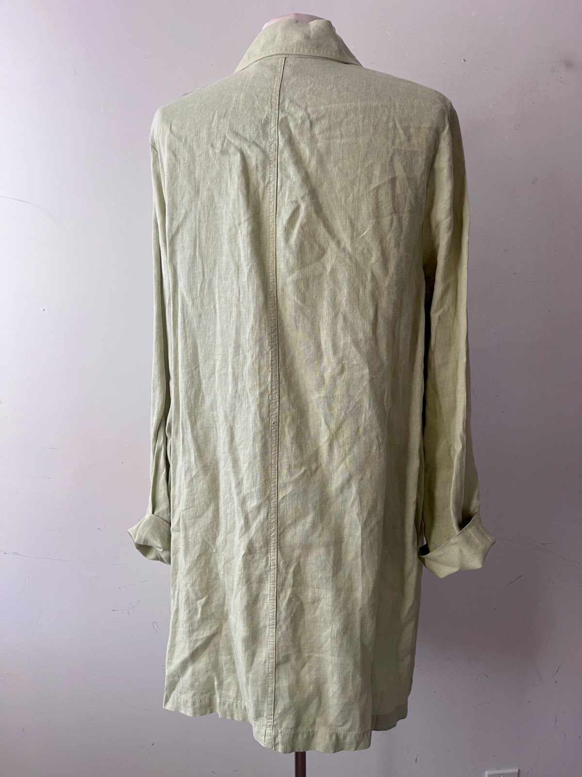 Pistachio Linen Chore Coat Vintage 90s Oversized Quiet Luxury Mother of Pearl