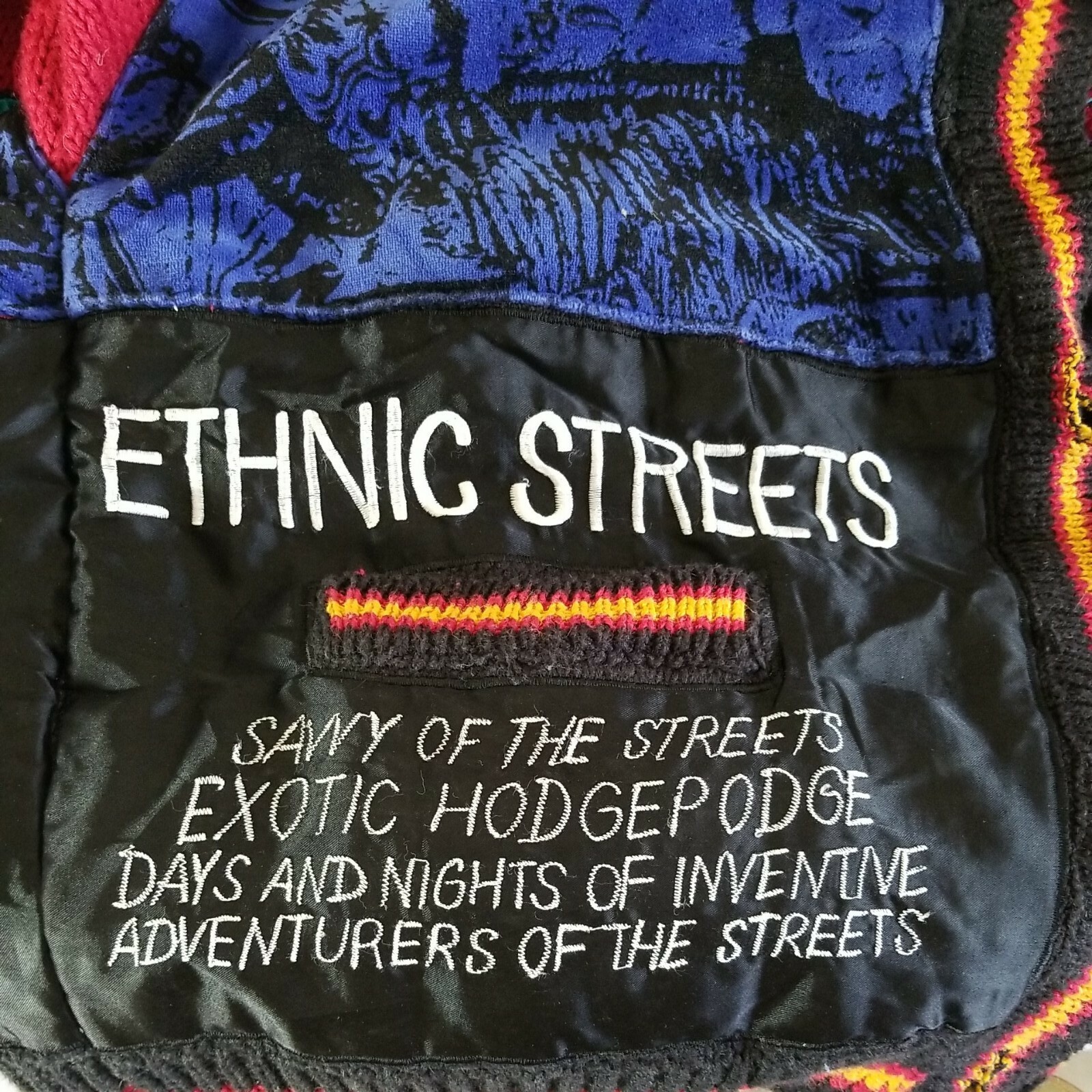 No! Jean Sweater 1990 CRAFTCORE PopArt Ethnic Street Patchwork Embroidered Knit