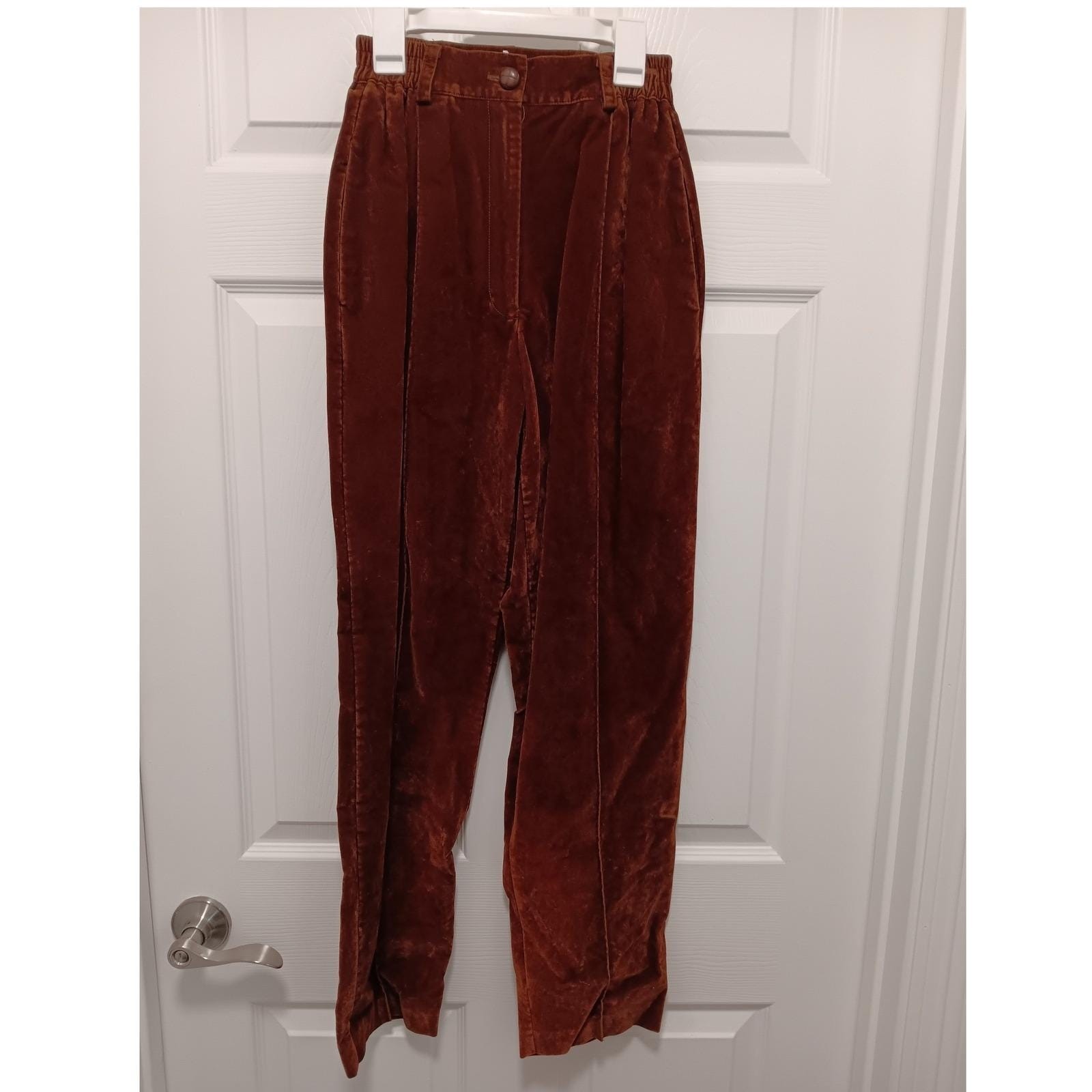 Starfire Vintage 90s Rust Brown Velvet 2 Piece Pant Suit Set Size 10 Made in USA